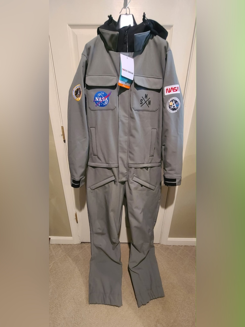 GSOU SNOW one piece ski suit with NASA patches size L NWT 15K waterproof